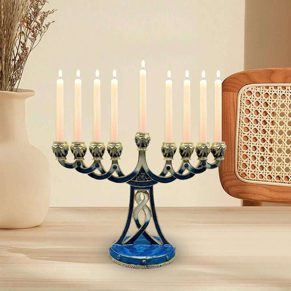 Antique Alloy Menorah Candelabrum 9 Branch Candlestick Candle Holder for Home Table Decor and Altar Display XJ260305