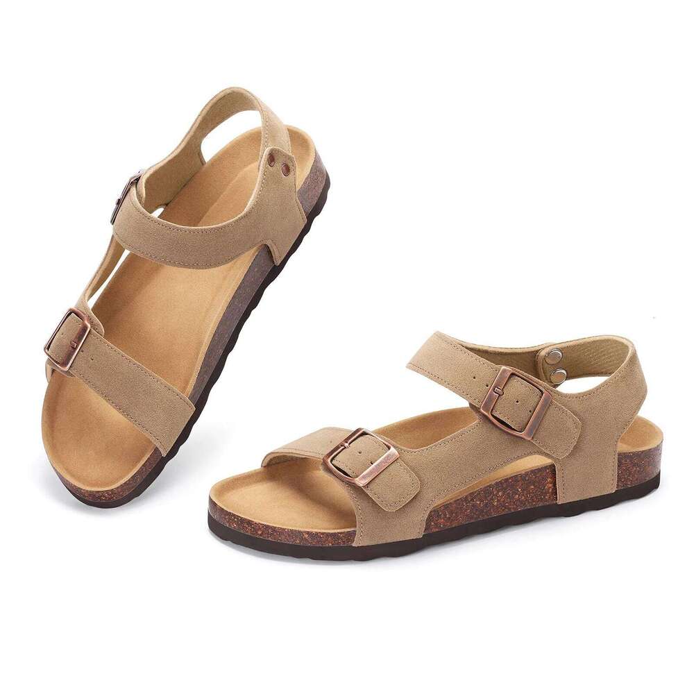 Litfun Summer New Women's With Arch Support Cork Footbed Open Toe Athletic Sandals Non-slip Comfort Flat Beach Slippers