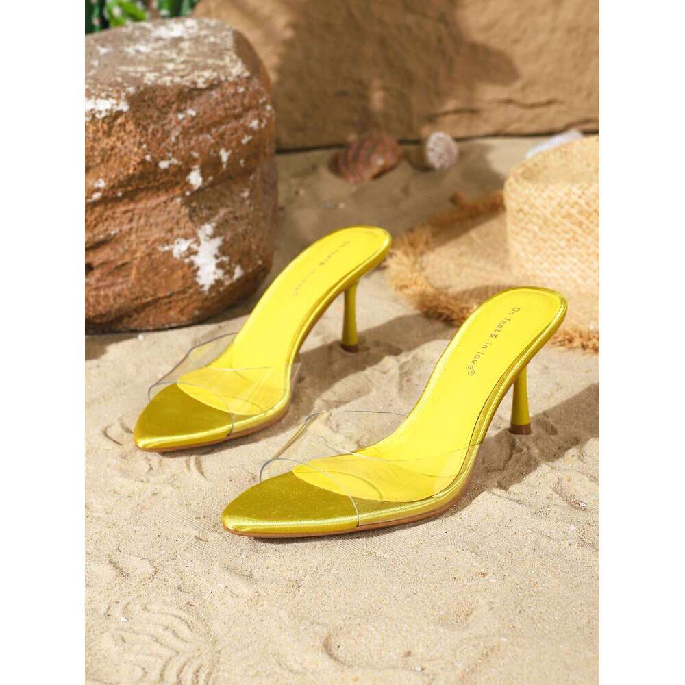 Women's fashionable, elegant, comfortable, simple and versatile high heels, peep-toebreathable slip-on stilettos.