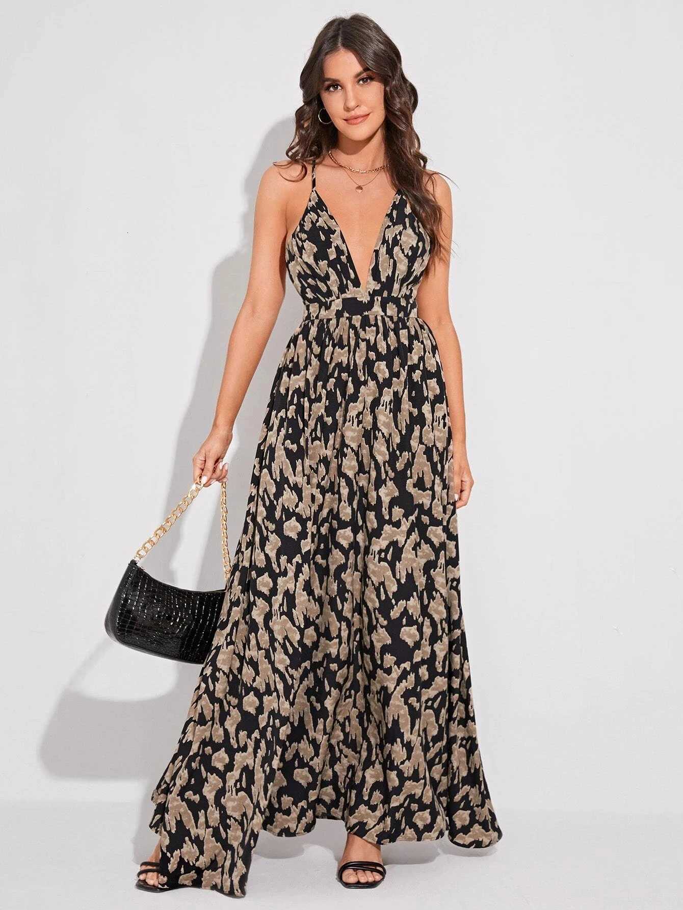 Womens Floral Print Backless Dress V Neck Sexy Design Perfect for Daily Casual Wear Vacation Stylish Summer Fashion X260306