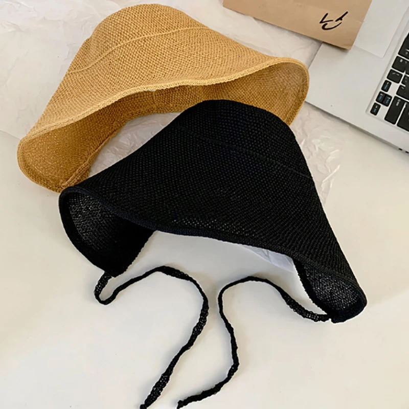 Linen Straw Regency Bonnets Hats For Women Sun Hats Bow Beach Cap Big Wide Brim Cloche Hat Chapeau Femme Lace Up Outdoor Summer 260228