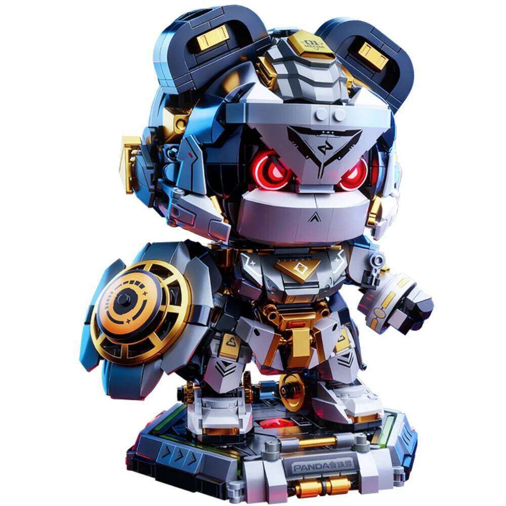 ToylinX 23cm Building Blocks Set LED Light Up Panda Robot Toy Mecha Model Kit for Adults Kid Cool Action Figure Gift Z260305