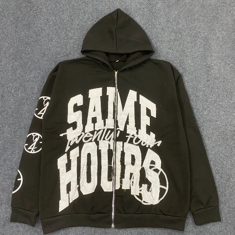 Quick delivery Y2K letter sticker printed street hip-hop style heavyweight hooded sweatshirt cardigan high street jacket 260303