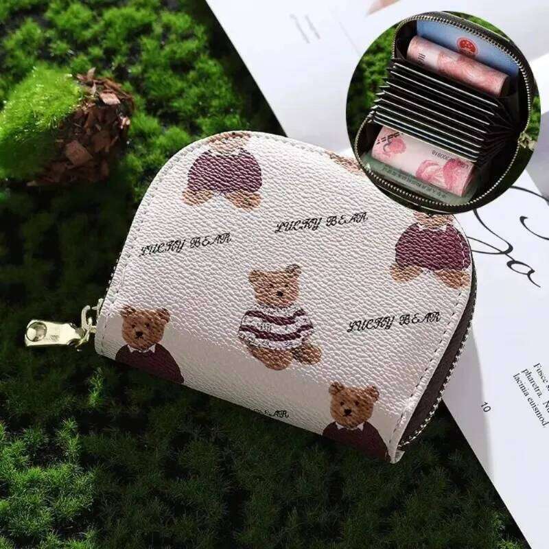Cute Cartoon Bear PU Leather Wallet, Women's Zipper Card Holder with Coin Purse, Fashion Small Wallet for Ladies C260304