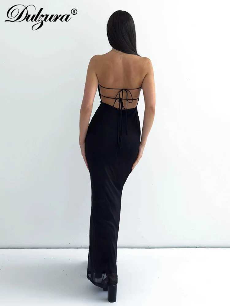 Dulzura Sleeveless Flower Print Tube Bodycon Midi Dress Backless Lace Up Elegant Sexy Outfit Party Club Autumn Winter X260306