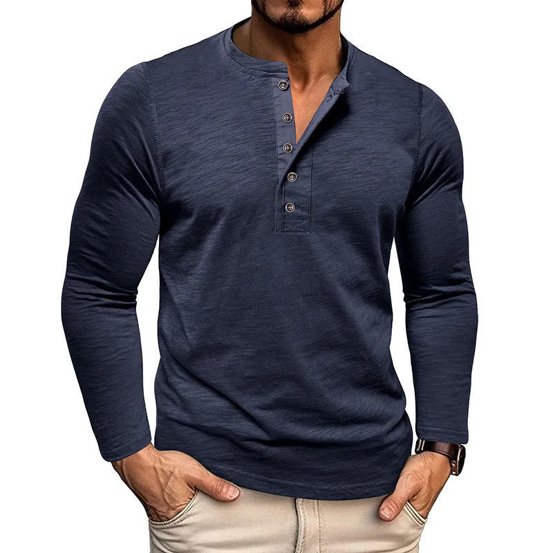 Autumn Long Sleeve TShirt Mens Casual Solid Color Top Henley Neck Slim Versatile Work Tshirt Breathable Outdoor Thin Tee 260302
