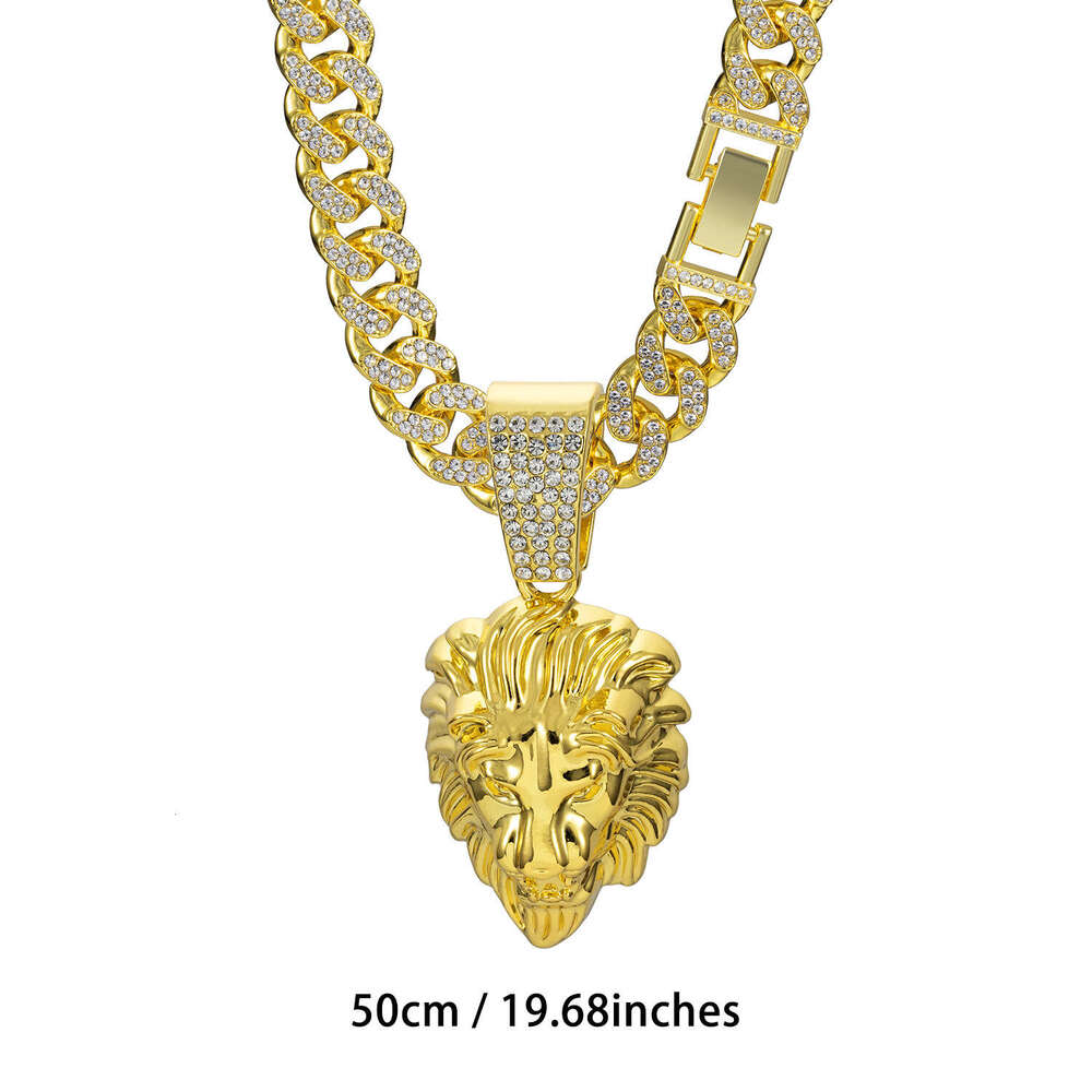 Classic Lion Head Necklace TEMU Amazon Hot Sale Miami Cuban Chain High-Quality Electroplating Quality Assurance
