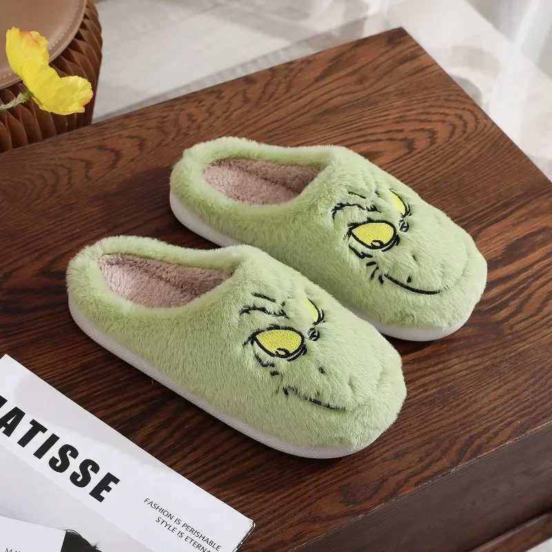 Christmas Plush Slippers Women Winter Warm Cute Home Green Haired Monster Slippers Funny Non Slip Cotten Shoes New Year Gift S260305