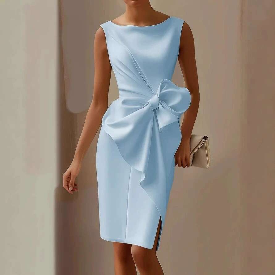 2026 Cross-border European and American Women's Clothing, Independent Website, Bow Decoration, Short Dress, Tank Dress