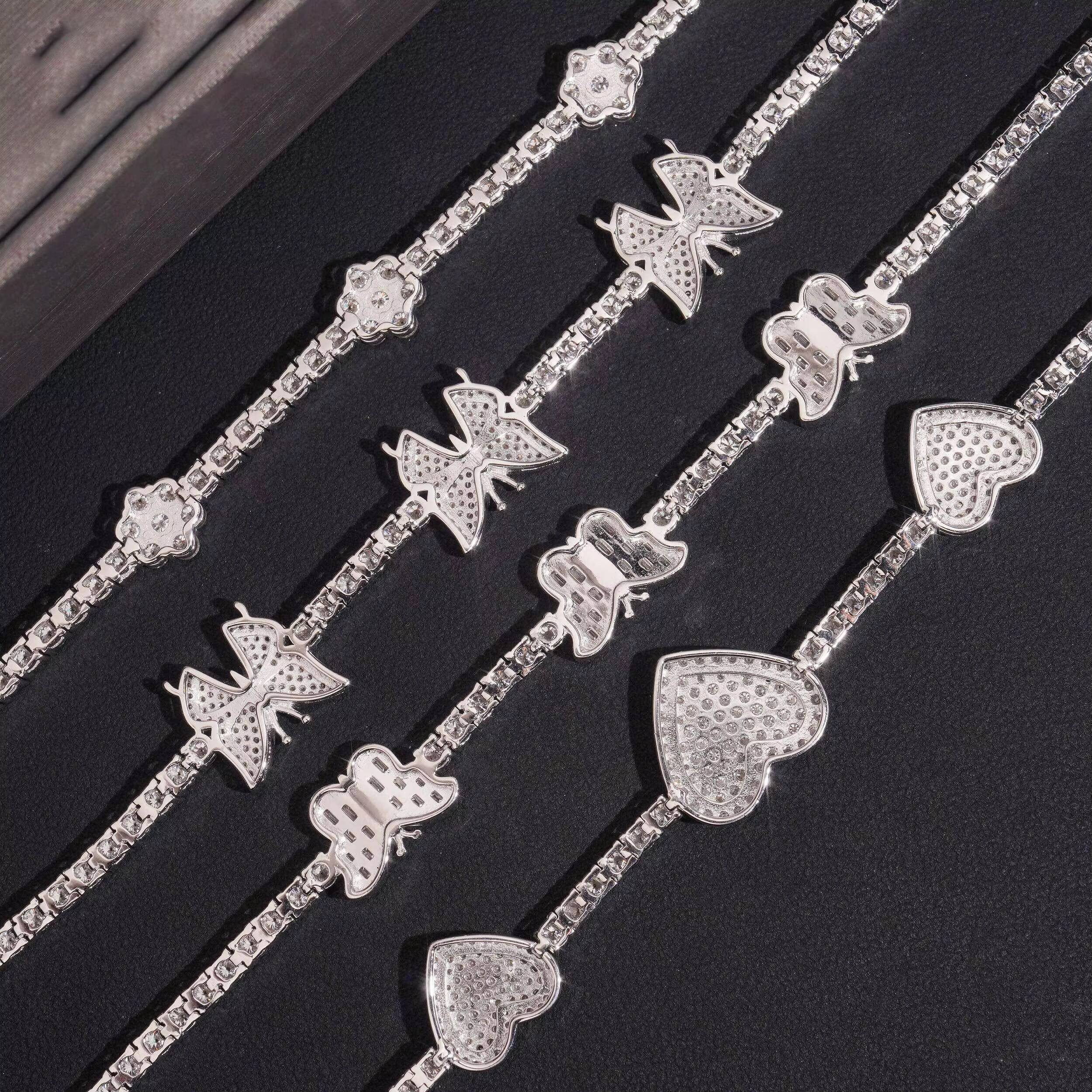 Elegant 4 Styles Pass Teater Iced Tennis Chain Link Bracelet VVS Moissanite 925 Silver Hip Hop Women Jewelry