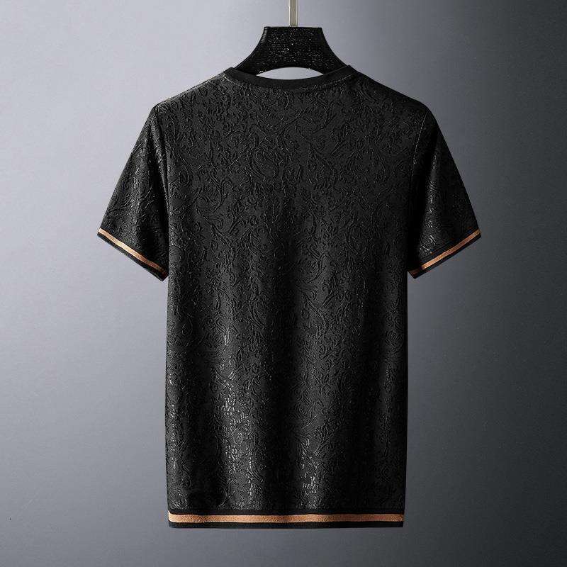 Bee Embroidery Ribbon Paired With Jacquard Silk Men's Short-Sleeve T-Shirt, Summer Plus-Size Half-Sleeve T-Shirt For Men