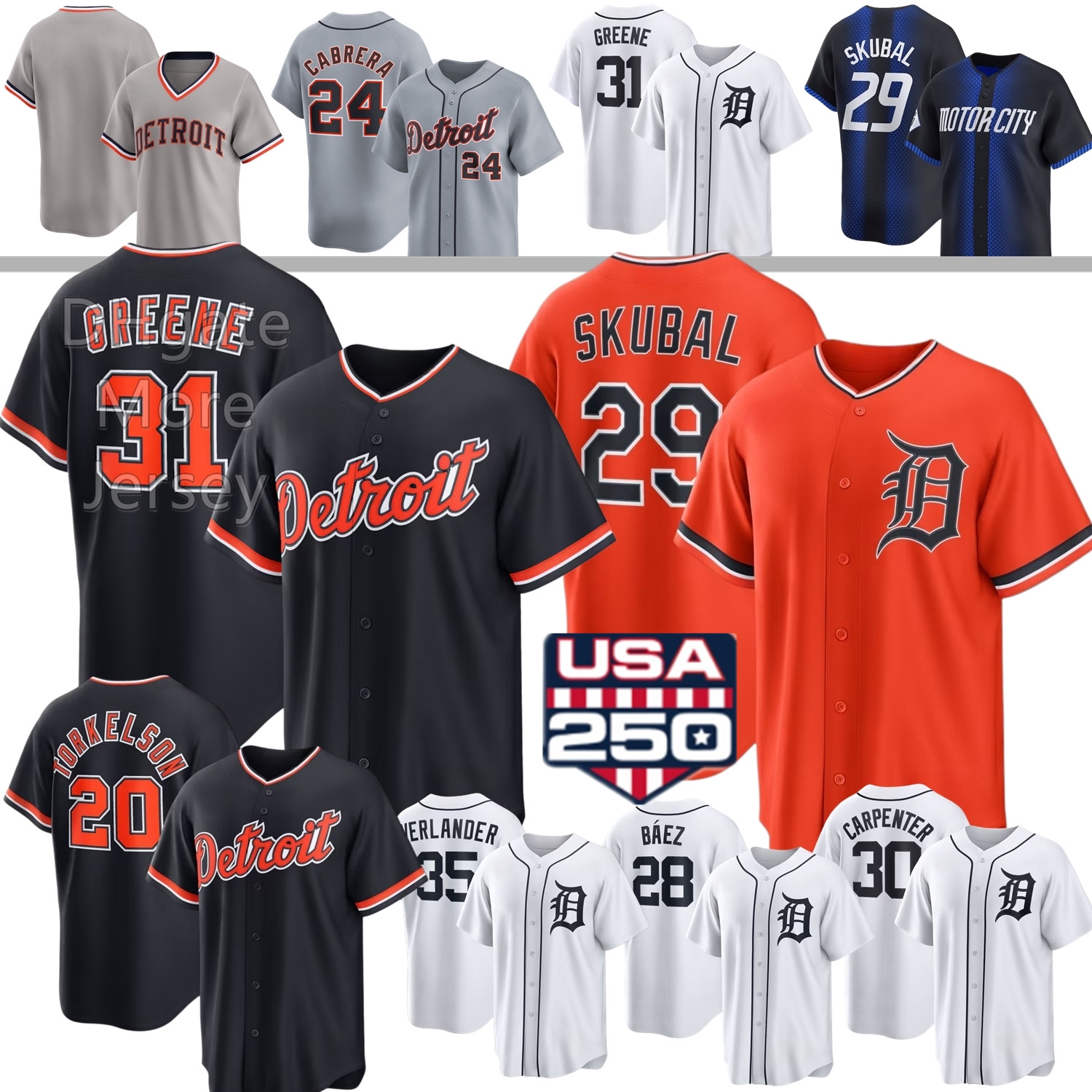 Tigers Baseball Jersey Tarik Skubal Riley Greene Spencer Torkelson Clark Jackson Jobe Valdez Verlander Keith Kevin McGonigle Flaherty Meadows Cabrera Javier