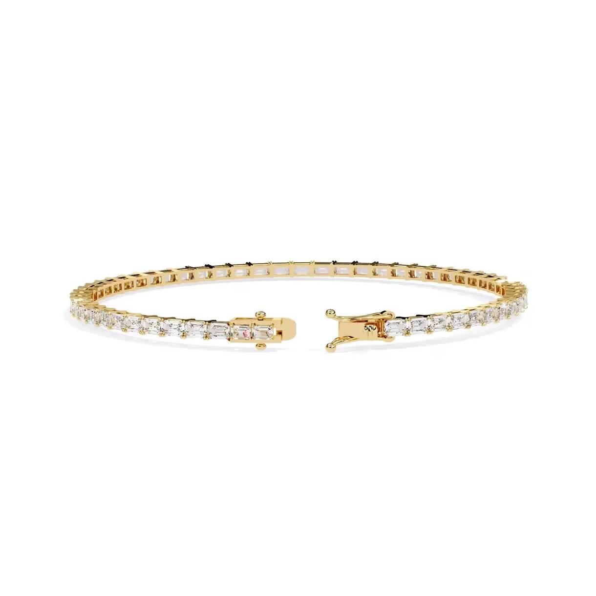 Avina Jewels 14K Rose/Yellow/White Gold Lab Grown Baguette Diamond Vintage Rhodium Plated IGI Certified Tennis Bracelet OEM