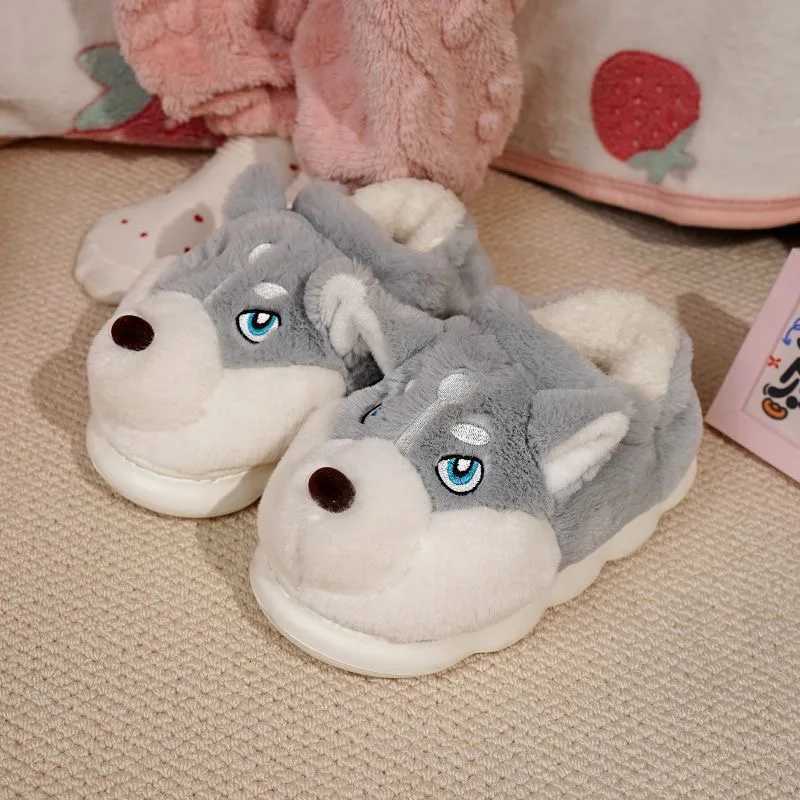 Women Indoor Cotton Slippers Cute Cartoon Dog Winter Warm Shoes Couples Home Floor Slides Anti-slip Female Male House Footwear S2603054HSX
