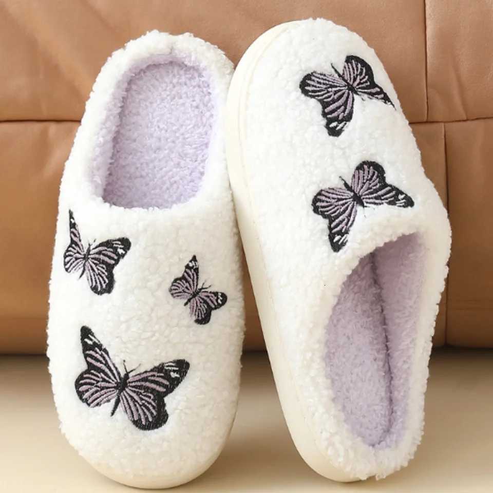 Cartoon Dog Claw Butterfly Printed Home Slippers Women Winter Warm Soft Bottom Non-Slip Plush Slippers Indoor Flat Cotton Shoes S260305