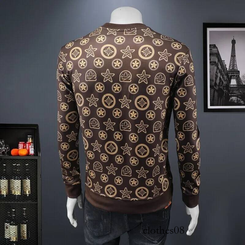 Men's Faionable Printed Base irt Trendy Streetwear Sweatirt Casual Sle Long Sve round Ne Geometric Pattern Cotto...
