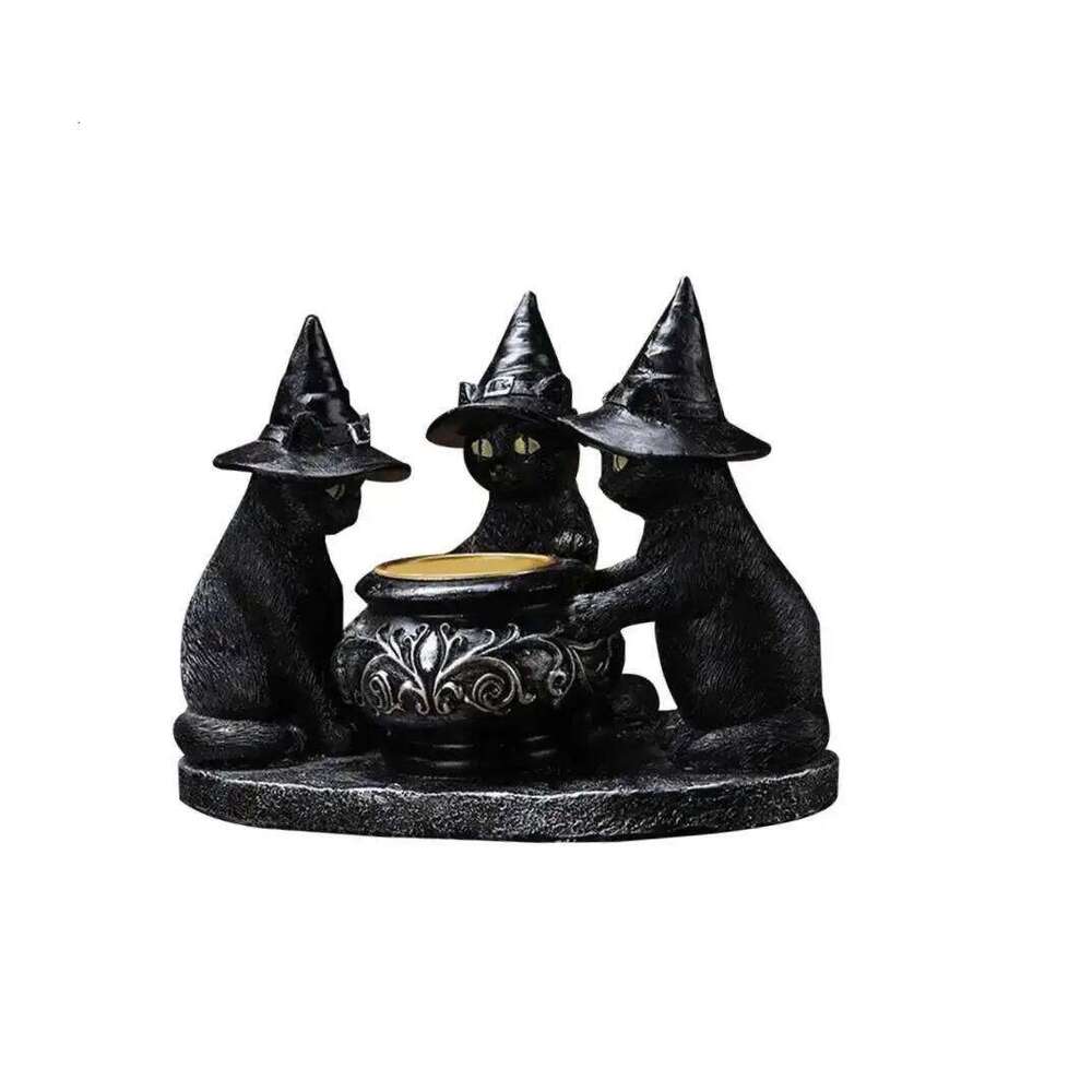 Black Cat Tealight Holder Gothic Figurine Desk Decoration Votive Candle Stand for Festival Table Dining Room XJ260305