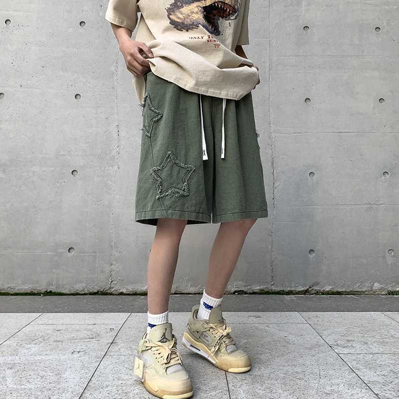 Star Patchwork Shorts Men Vintage Denim Summer Basic Simple All-match Hot Sale High Waist Leisure Ulzzang Streetwear Chic Shorts X260306