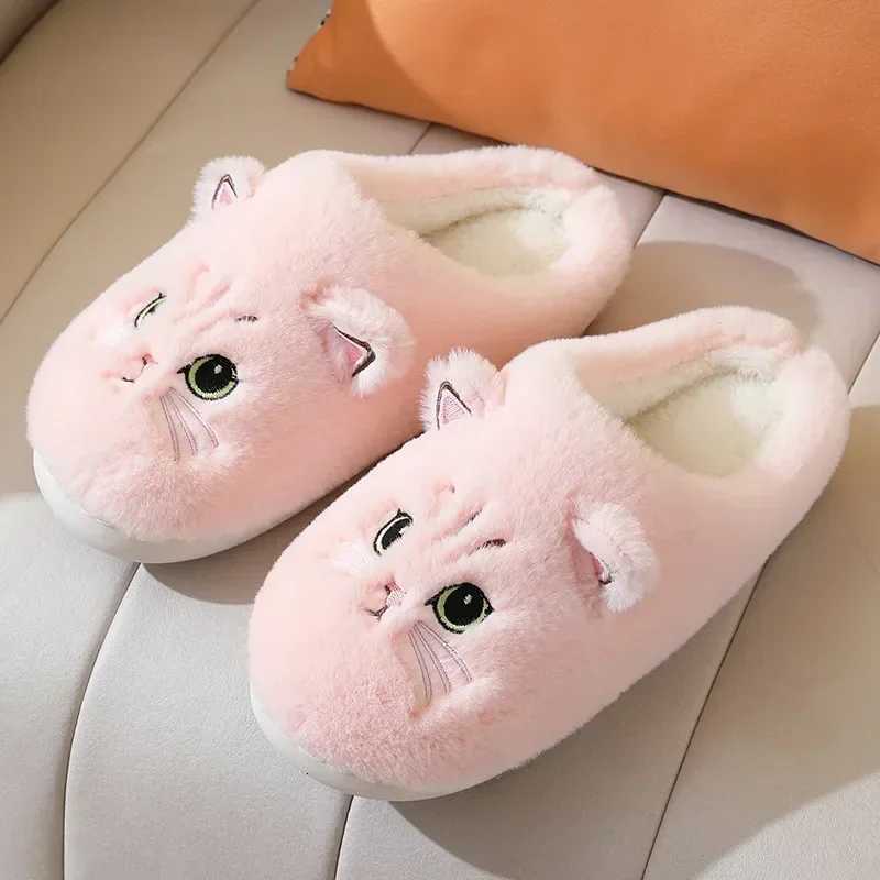 Comemore Cute Cat Slippers Fluffy Furry Women Home Platform Slippers Men Winter Plush Slides Indoor Slippers Lovely Cotton Shoes S260305