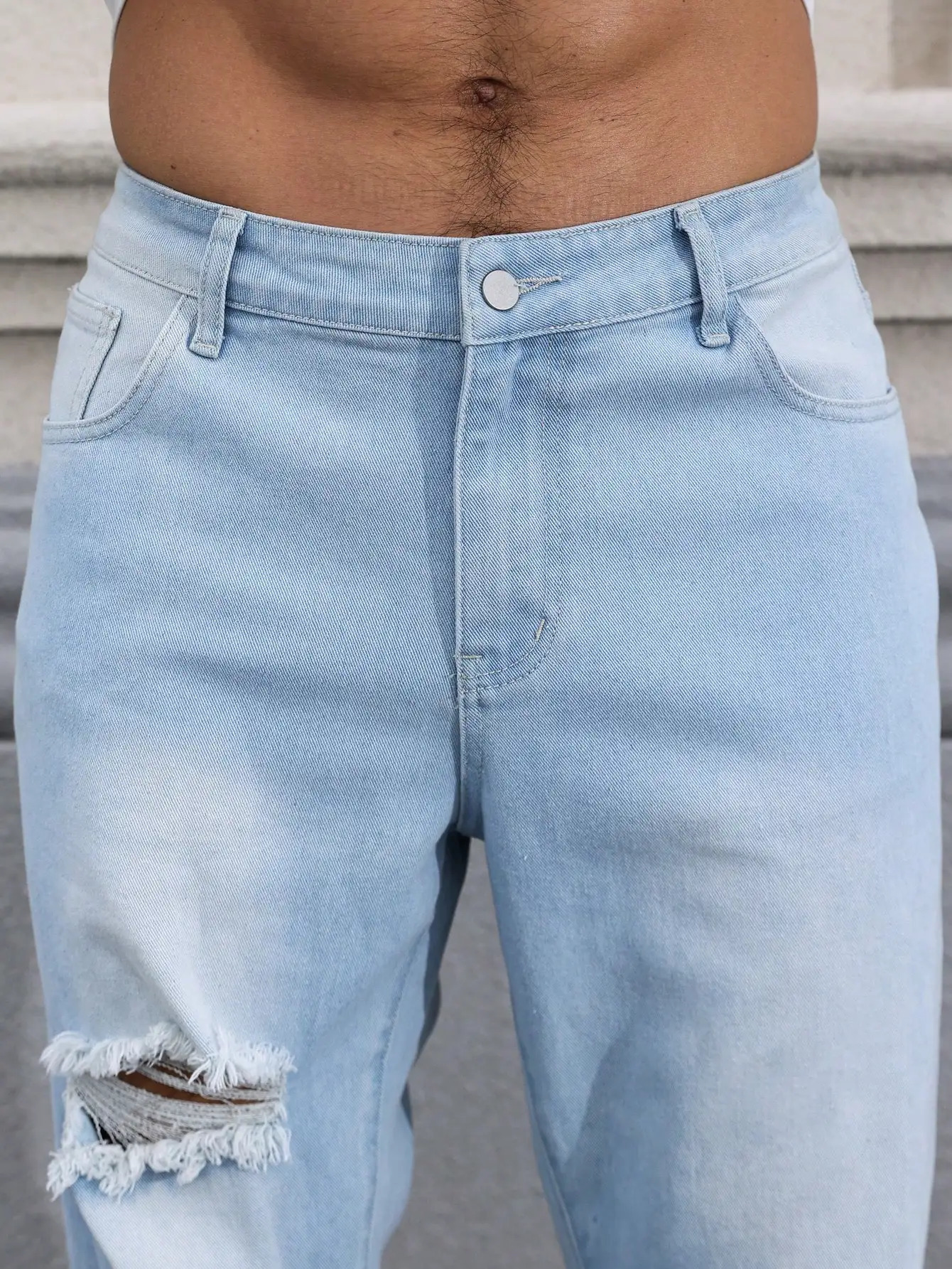 Mens Light Blue Ripped Jeans for Spring and Autumn Casual Denim Trousers Street Daily 260228
