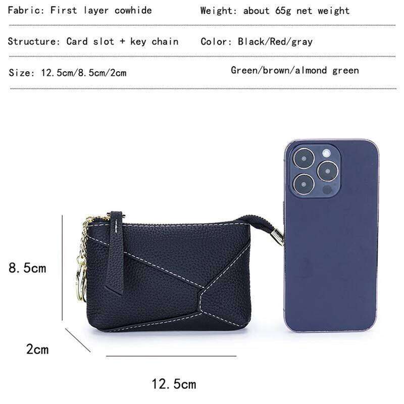 Womens Brand Geometric Design Coin Puzzle Money Bag Small Wallet with 2 Keychain Women Genuine Leather Zipper Change Purse C260304