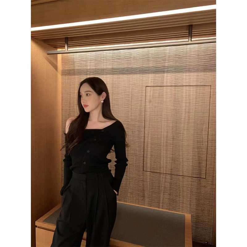 MEXZT Irregular Black Sweater Women Fashion Sexy Off Shoulder Knitted Pullovers Korean Elegant Knitwears Winter Design Jumpers M260306