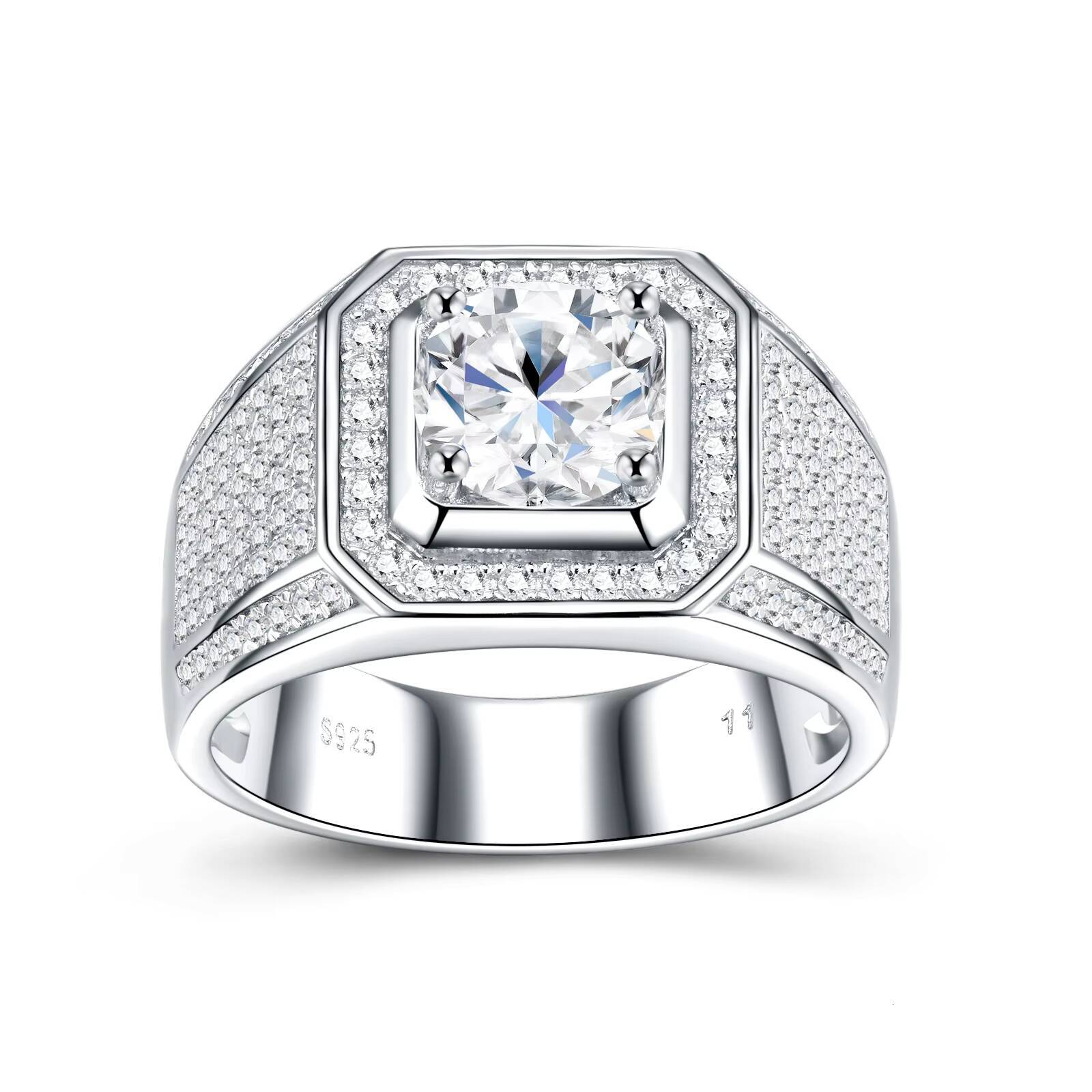 Luxe for Less Diamond-Like 1/2/3CT Round Brilliant Cut Moissanite Mens Anniversary Wedding Ring in Platinum Plated 925 Silver