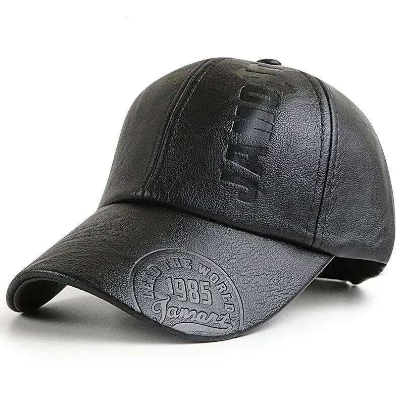 PU Leather Thicken Warm Vintage Baseball cap for Men Autumn Winter Y260304