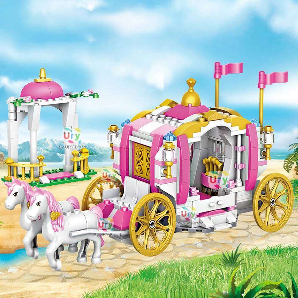 Girls Friends Luxury Royal Princess Horse Rose Carriage Building Blocks Set DIY Assembly Toys for Kids Creative Birthday Gifts Z260305