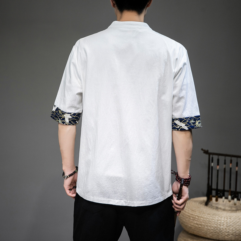 Men'S Linen Style Large Size Short Sleeve Shirt Chinese Style Cotton Linen Loose Button Shirt
