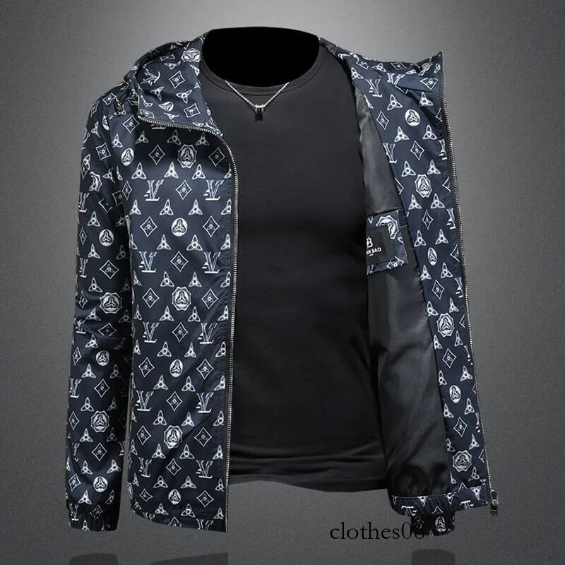 Spring 2026 Men's Hooded Jaet Printed Casual Sle Polyester Fiber Warmth Long Sve Zipper Closure Side ket Design