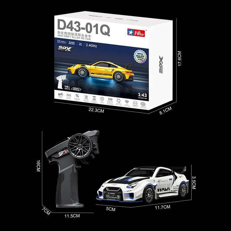 1:43 RC 4wd Drift With Gyro Alloy Remote Control Car Toy Gift For Children Boys Christmas Halloween Gifts C260305