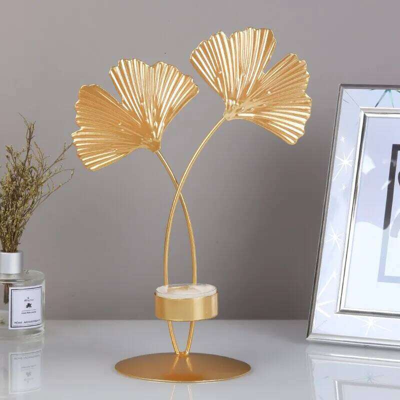 1P CNordic Golden Ginkgo Leaf Luxury Living Room Wedding Party Home Decoration Candlestick XJ260305