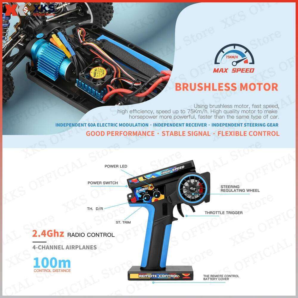 XKS Wltoys 124007 1/12 4X4 Off-Road - 75Km/H High Speed Drift Racing 2.4G Metal RC Toy Car Gift C260305