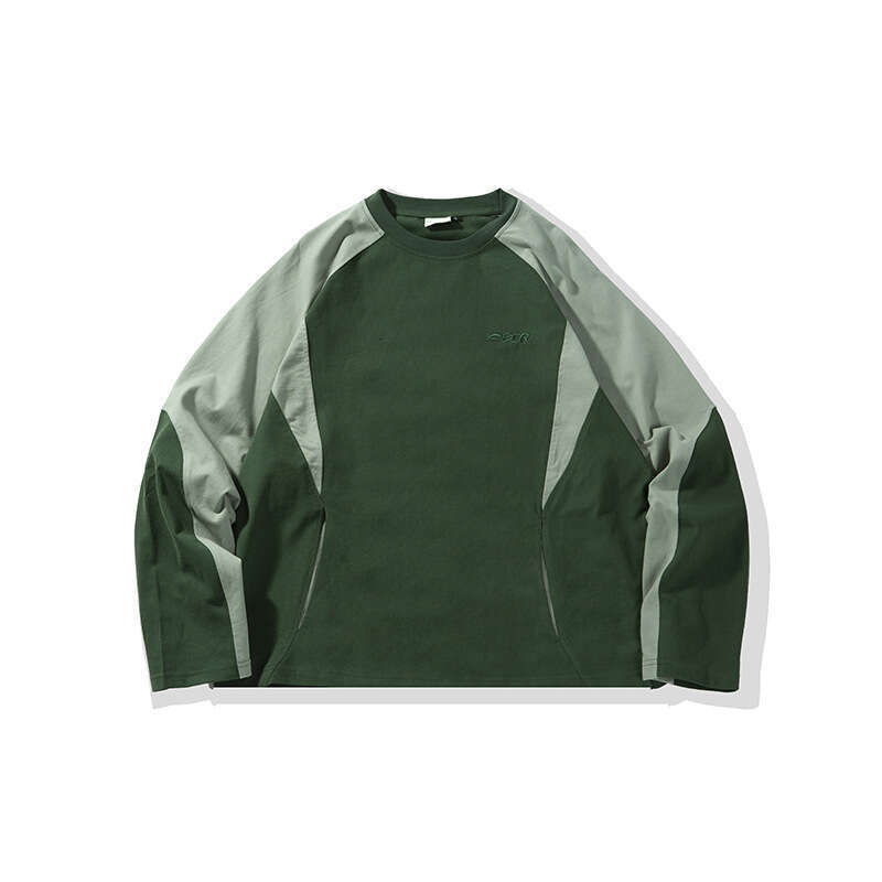 Nanxia Qiaozhuang 2025 Spring New Japanese Retro Color-Block Round-Neck Sweatshirt Trendy Loose-Fit Couple T-Shirt