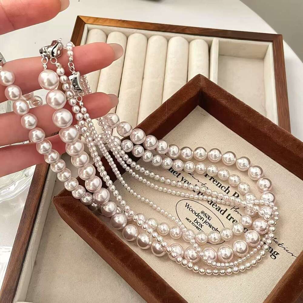Spring New Manta Rose Pink Purple Pearl Necklace French Gentle Light Luxury Niche Collarbone Chain