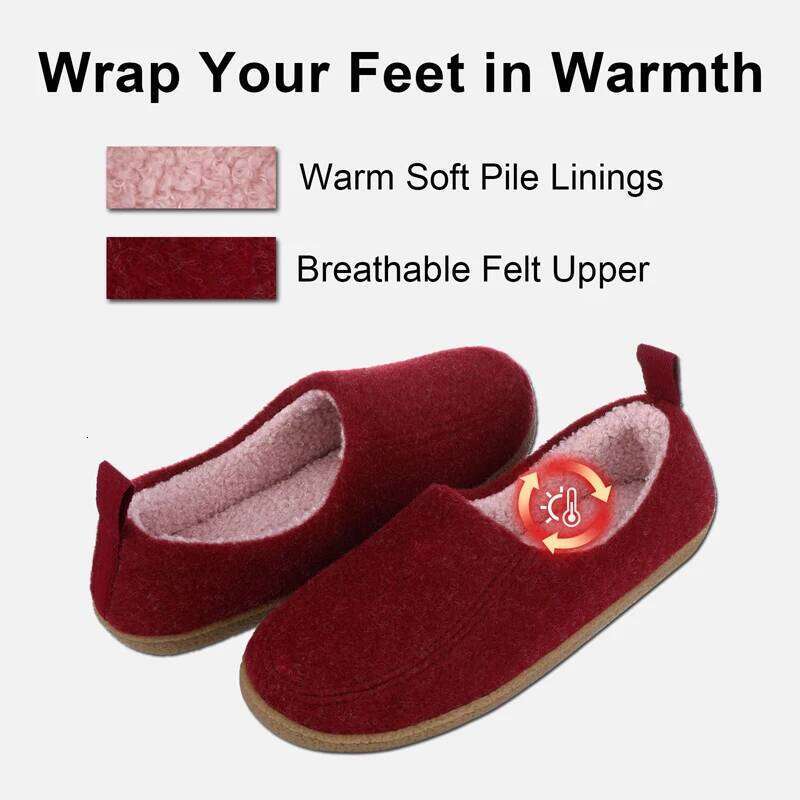 Litfun Fur Cotton Winter Warm Women Men Home Felt Cozy Shoes Indoor Soft Sole Non Slip Slides Plush Heel Wrap Slippers