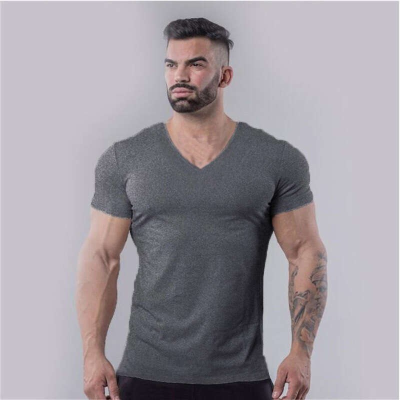 Sports T-Shirt Running Set Men's Short Top Summer V-Neck Pure Cotton Training Long Sleeve Basketball Fitness Clothing