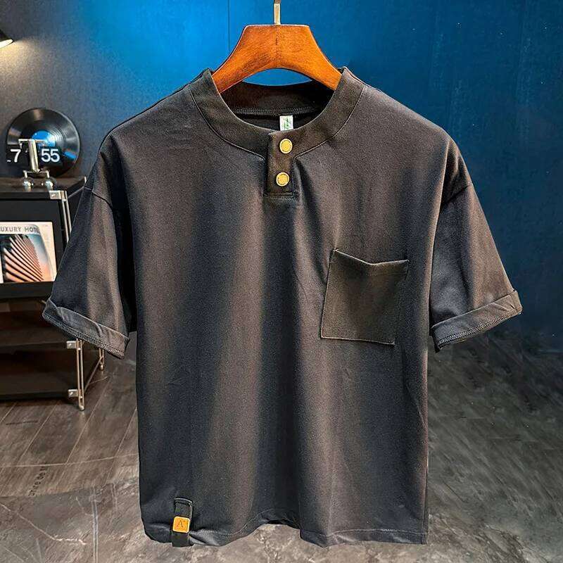 Solid color simple T-shirt for men's summer new fashion outfit, loose short sleeved top 26H0306