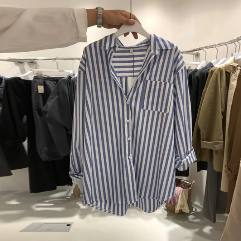 South Korea Dongdaemun Striped Shirt Womens Sense Niche Autumn Western Style Shirt Student Shirt Fashion 260306