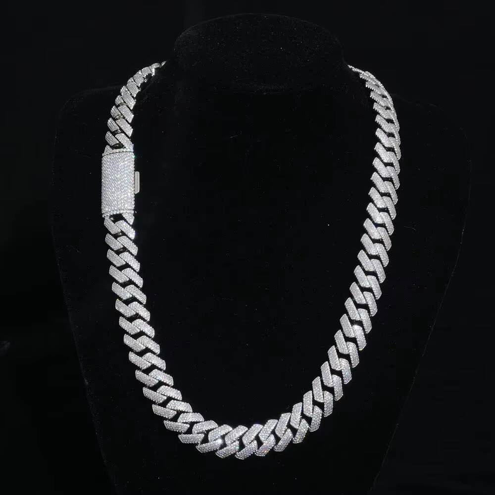 TISHYA DIAMOND 925 Sterling Silver Luxury Cuban Chain Necklace with Moissanite Stone Womens Vintage Fashion in Brilliant Cut