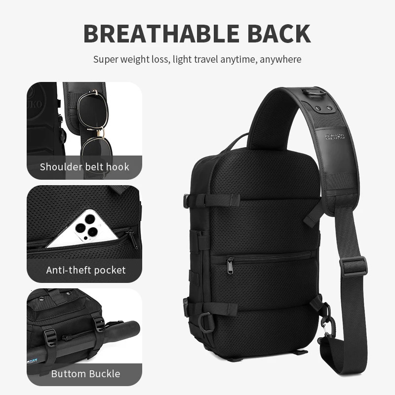 OZUKO Large Capacity Shoulder Bags for Male Waterproof Chest Bag Tactical Sling Messenger Bags Men Outdoor Sports Crossbody Bag 260305