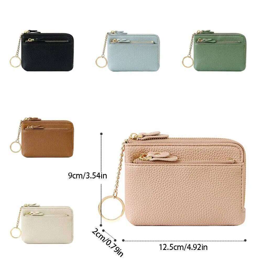 Fashion Leather Coin Purse Zipper Closure Slots Keychain Wallet Multi Functional Solid Color Card Case Casual C260304