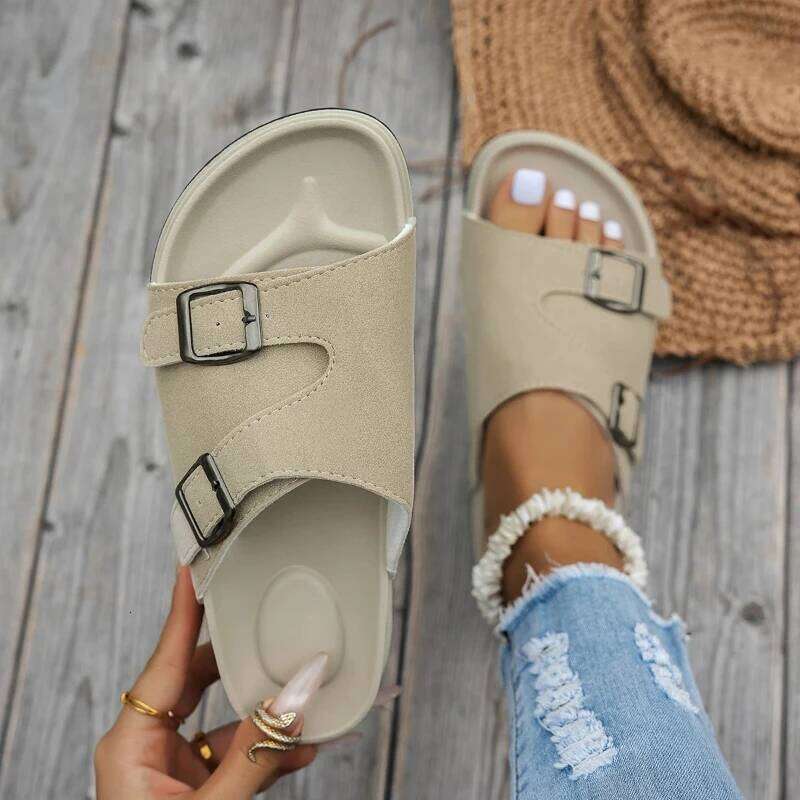 Women Summer Solid Color Sandals Classic Fashion Platform Lazy Slippers Trendy Flat Shoes Soft Bottom Slides