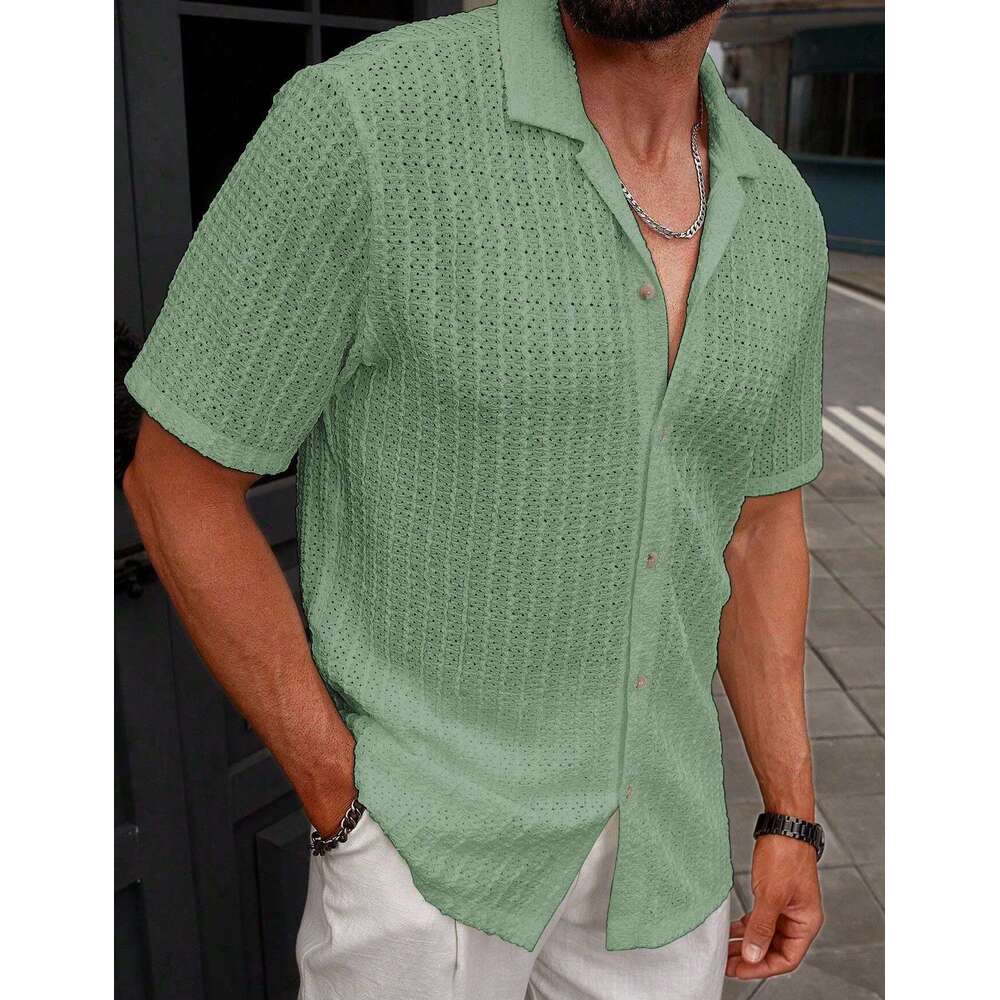Cross-border temu shein Amazon cross-border foreign trade men's casual striped shirt with turn-down collar and short sleeves