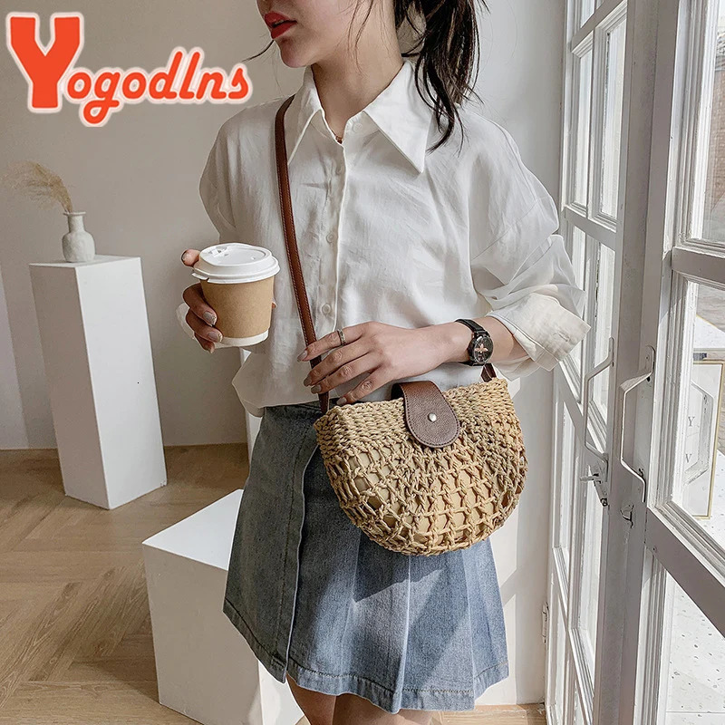 Yogodlns Summer Straw Bag For Women Fashion Semicircle Crossbody Bags Rattan Handmade Messenger Handbag Travel Beach Bags Tote 260303