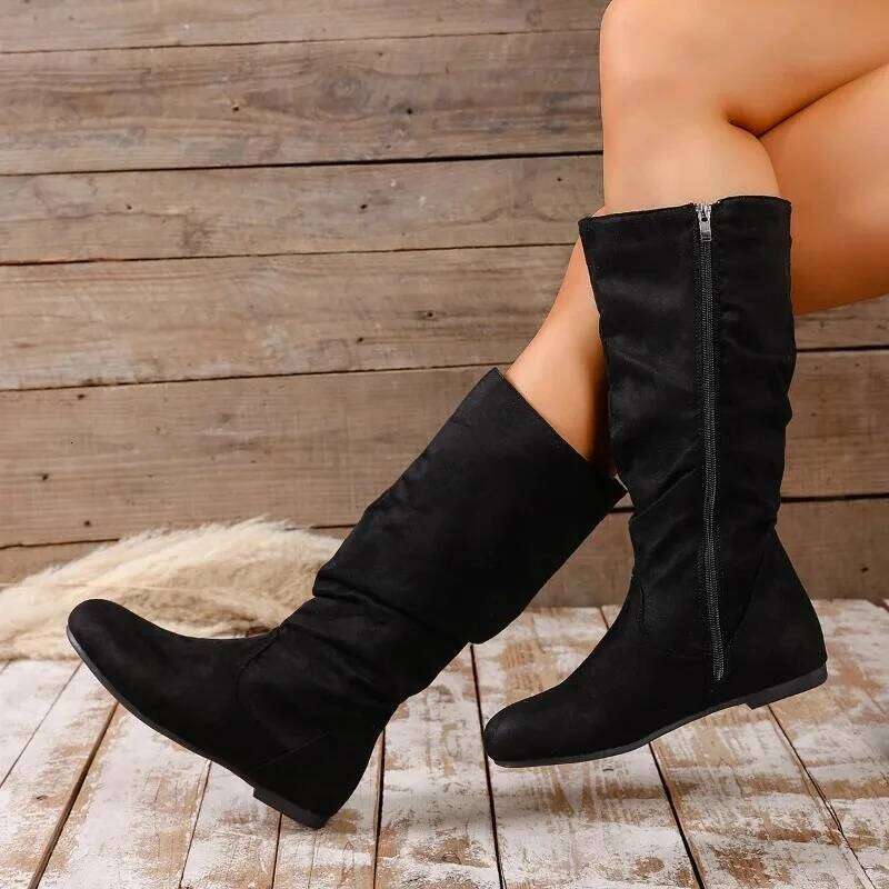2025 Winter New Fashionable Side Zipper Tall Retro Suede Soft Bottom Anti Slip Fashion Boots
