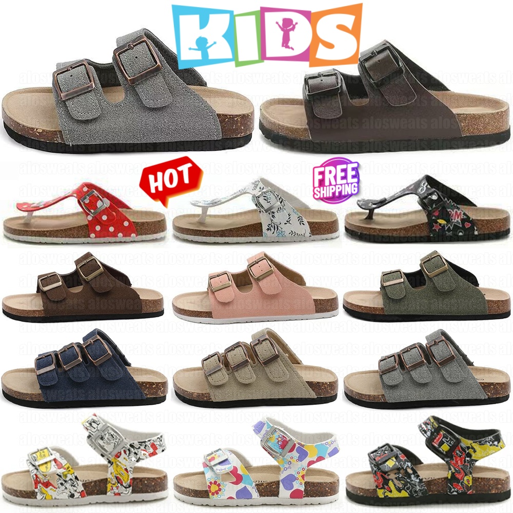 Free Shipping Kids Clogs Clog Slippers Designer Genuine Leather Child Children flip flops Buckle Slides Claquette Cork Sandals Boys Girls Flats Heels Mini Shoes