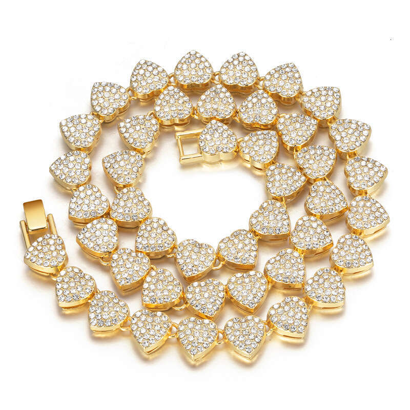 European and American cross-border high-quality heart-shaped Cuban necklace 10mm alloy full diamond women's bracelet hip-hop jewelry factory