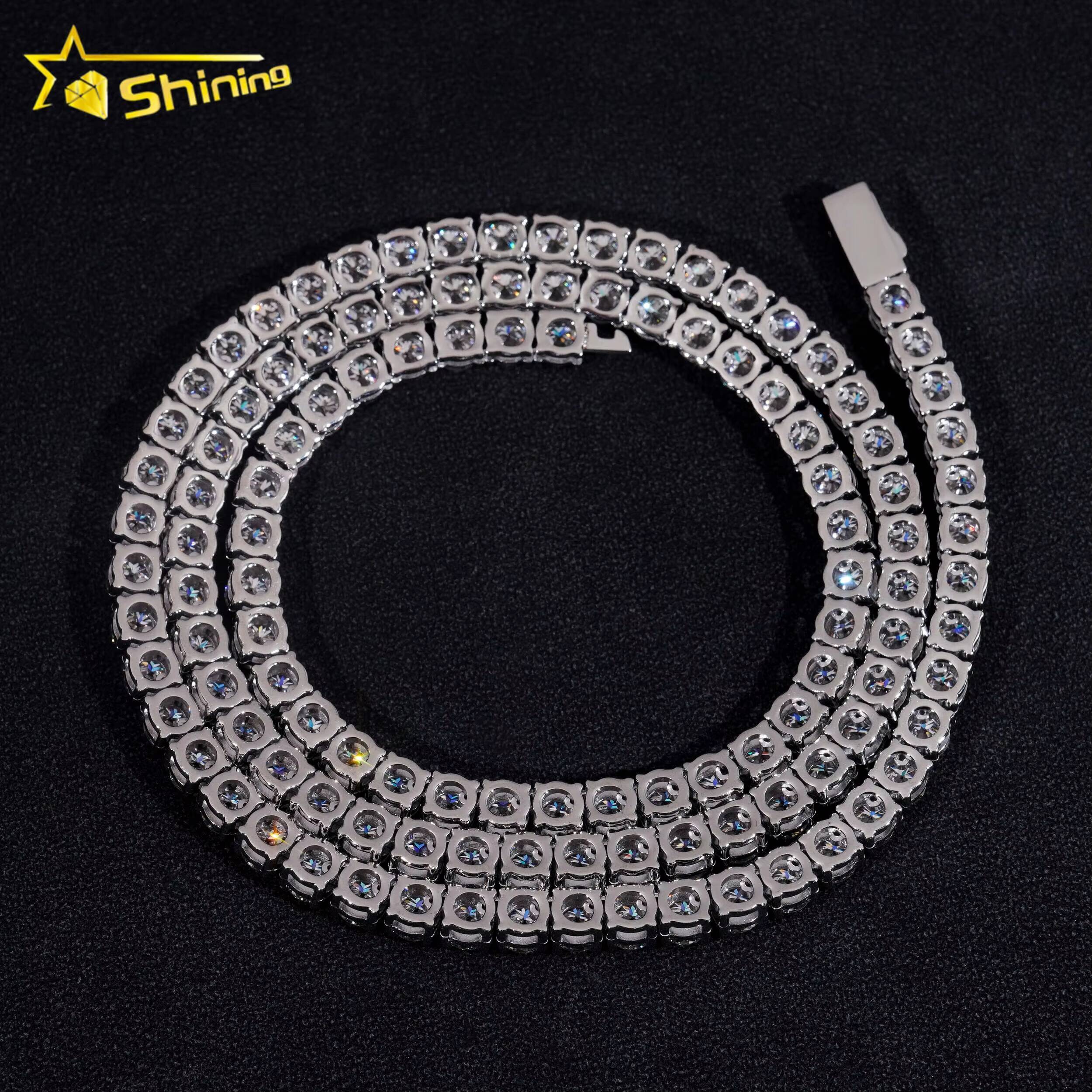 Trendy fashion style full diamond cut test 925 silver hip hop 5mm moissanite tennis chain